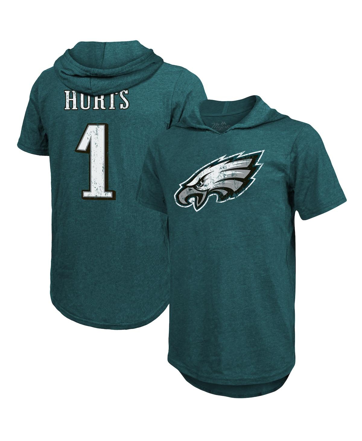 Men's Majestic Threads Jalen Hurts Midnight Green Philadelphia Eagles Name and Number Tri-Blend Hoodie T-shirt - Midnight Green