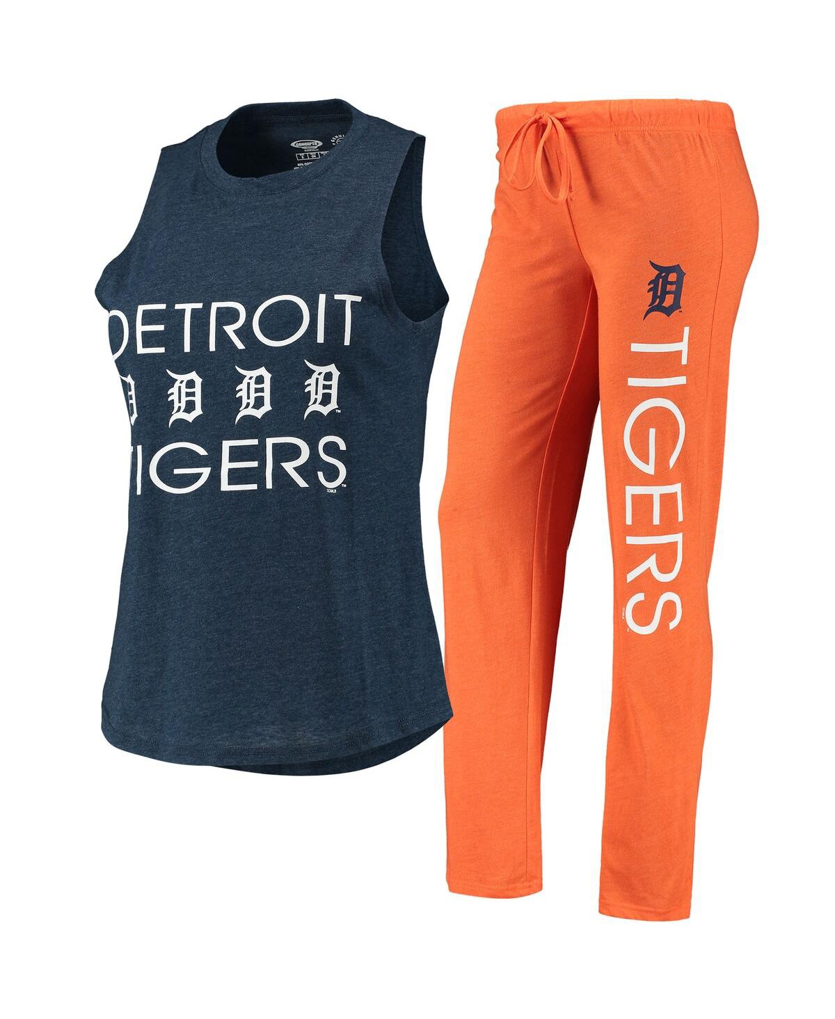 Shop Concepts Sport Women's  Orange, Navy Detroit Tigers Meter Muscle Tank Top And Pants Sleep Set In Orange,navy