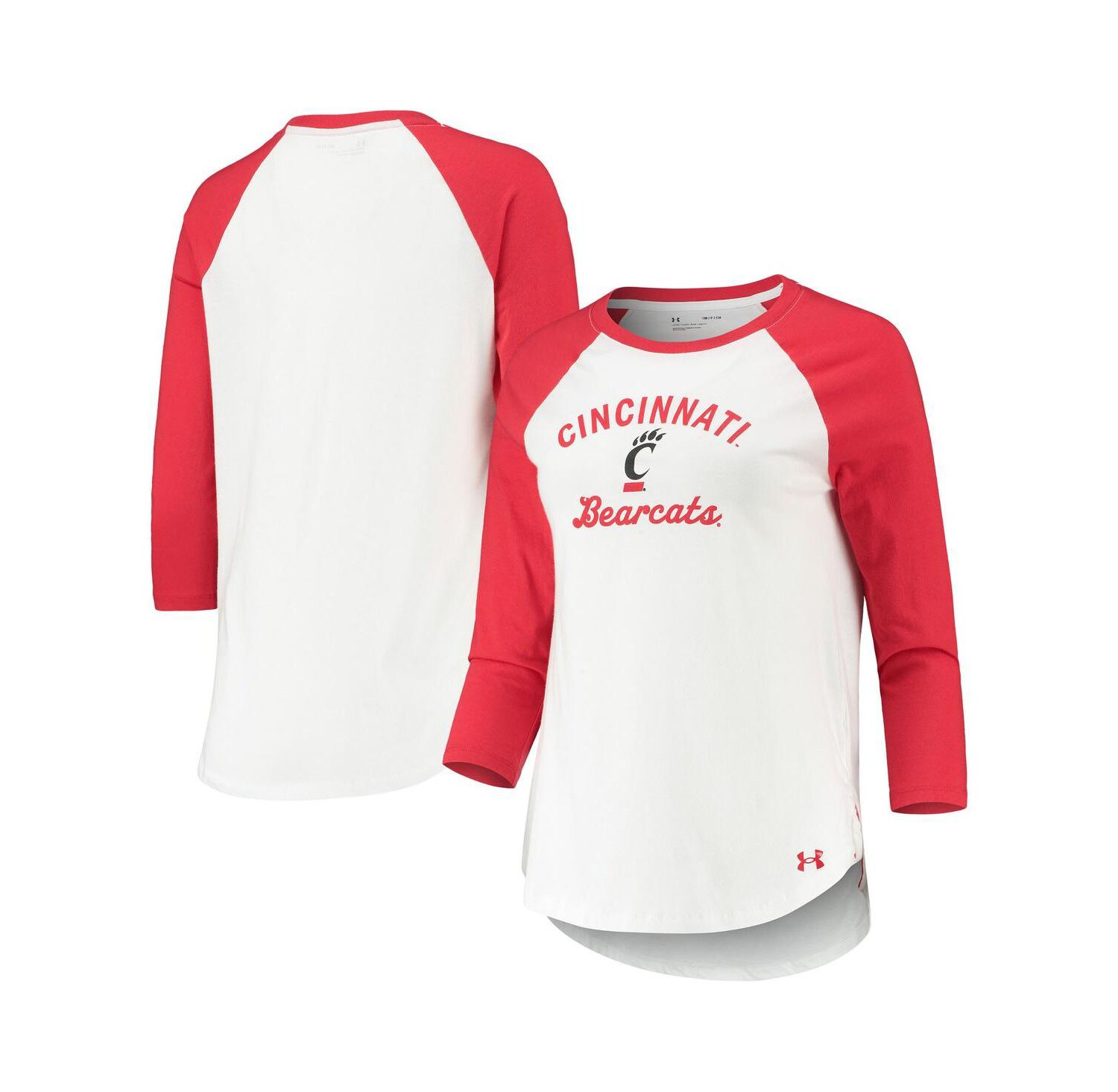 Women's White and Red Cincinnati Bearcats Baseball Raglan 3/4 Sleeve T-shirt
