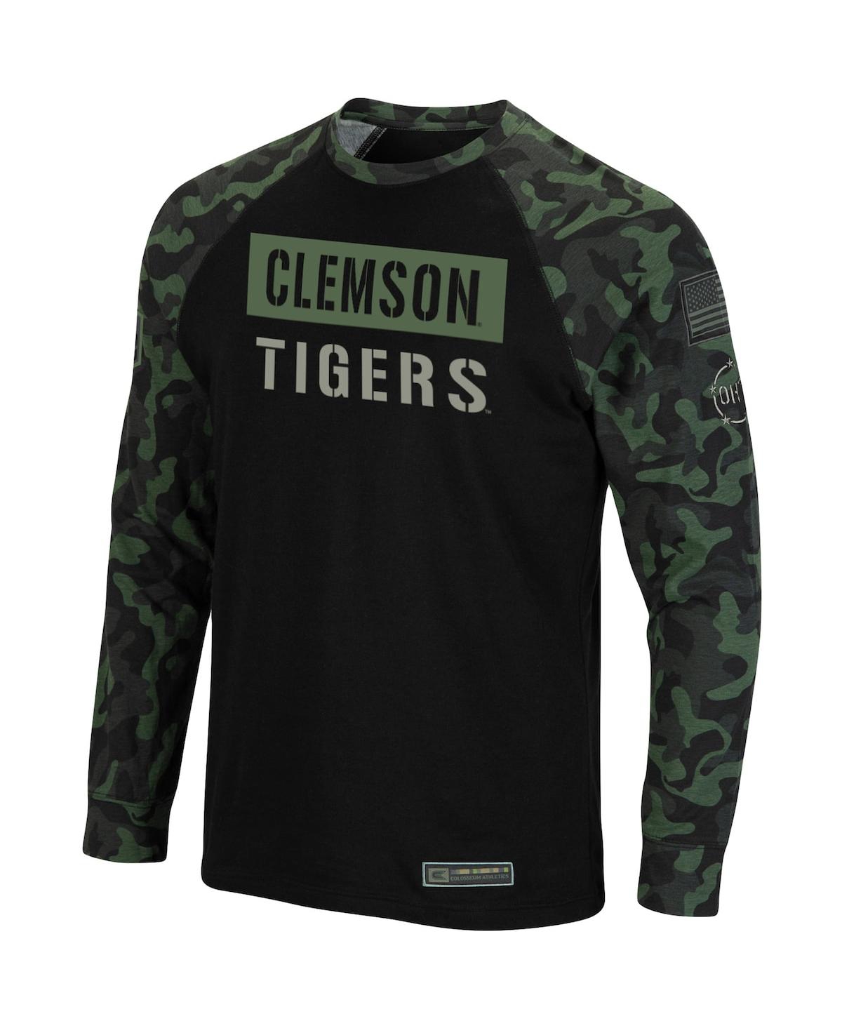 Shop Colosseum Men's  Black And Camo Clemson Tigers Oht Military-inspired Appreciation Big And Tall Raglan In Black,camo