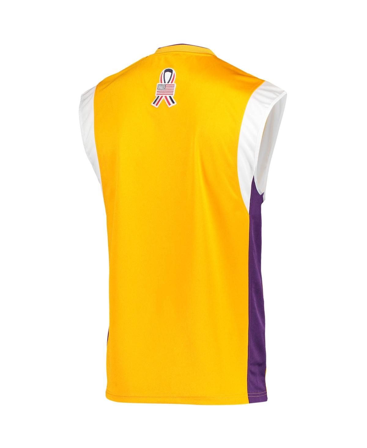 Men's Mitchell & NessLos Angeles Lakers 2002 Nba Finals Hardwood Classics On-Court Authentic Sleeveless Shooting Shirt - Gold