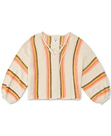 Juniors' So Sweet Lace-Up Striped Sweater