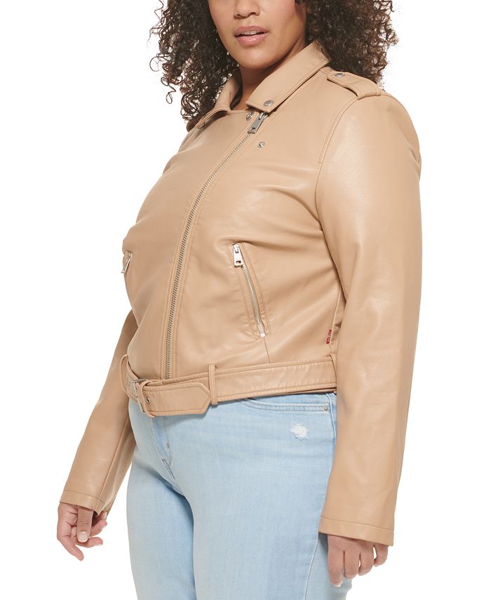 Levis Plus Size Faux Leather Belted Motorcycle Jacket And Reviews Coats And Jackets Plus Sizes 