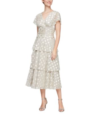 SL Fashions - Metallic Dotted Ruched-Waist Dress