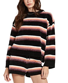 Volcom Womens Need Space Wide Neck Crew Striped Sweater 