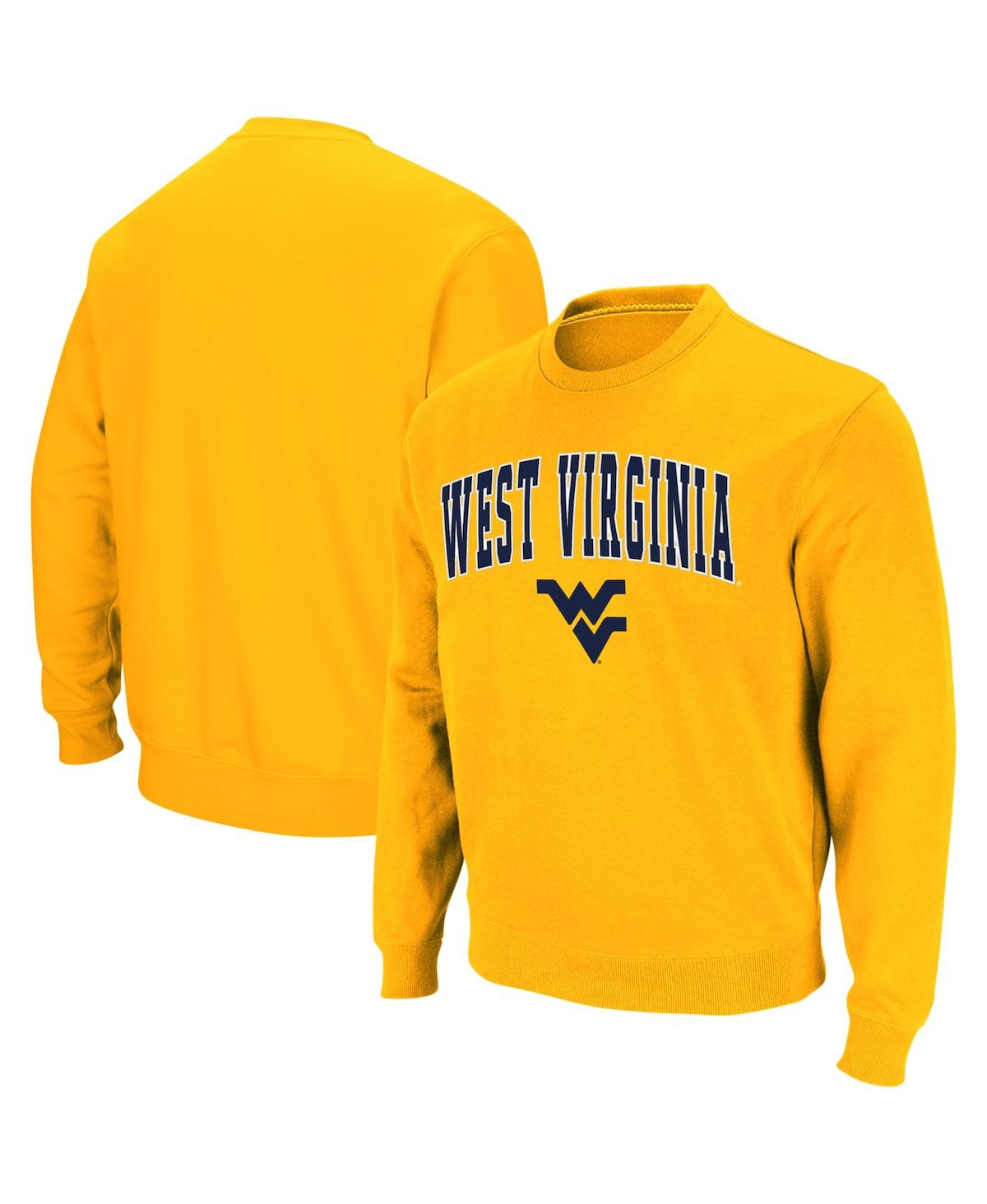 Colosseum Men's  Gold West Virginia Mountaineers Arch & Logo Crew Neck Sweatshirt