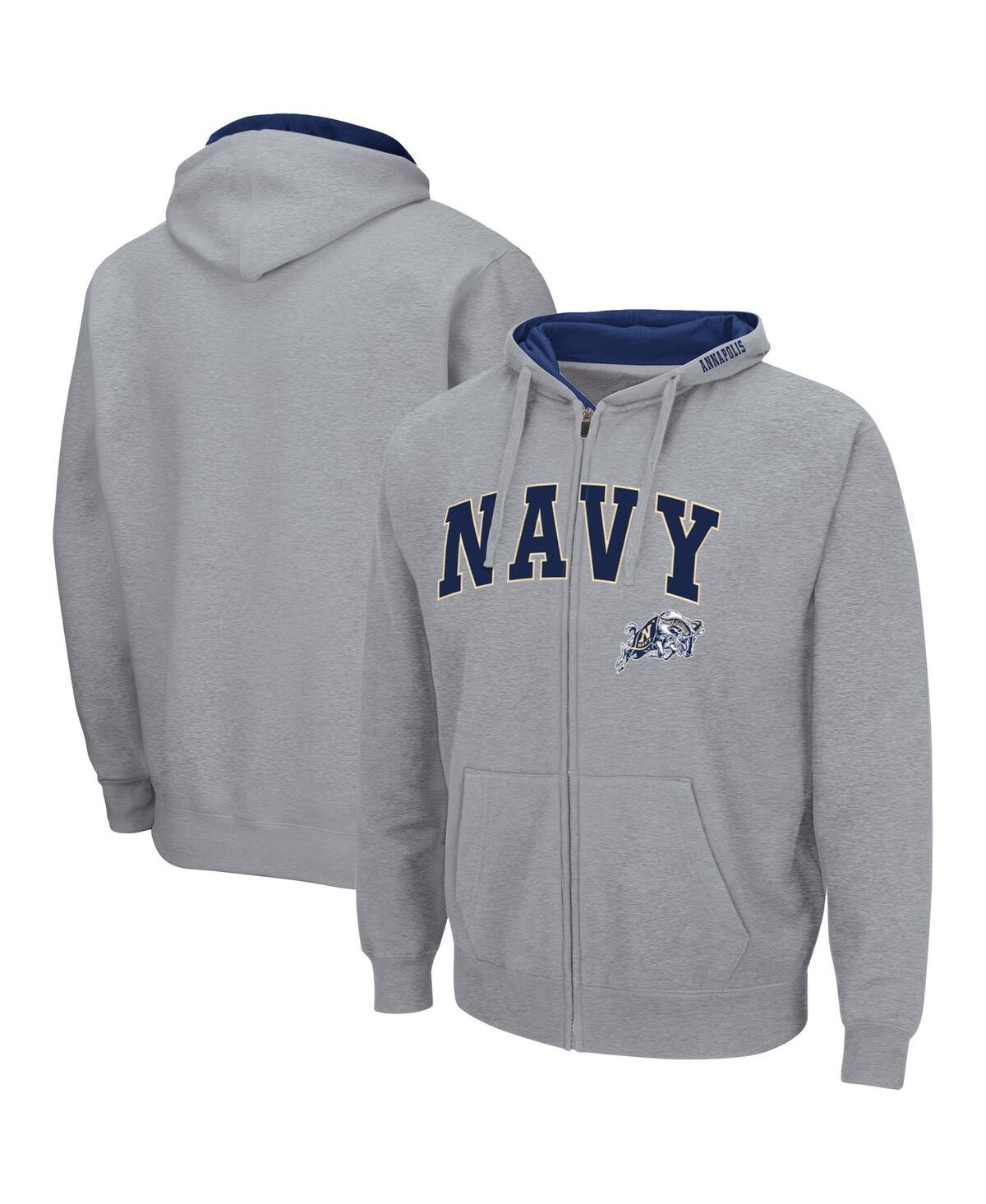 Shop Colosseum Men's  Heathered Gray Navy Midshipmen Arch Logo 3.0 Full-zip Hoodie