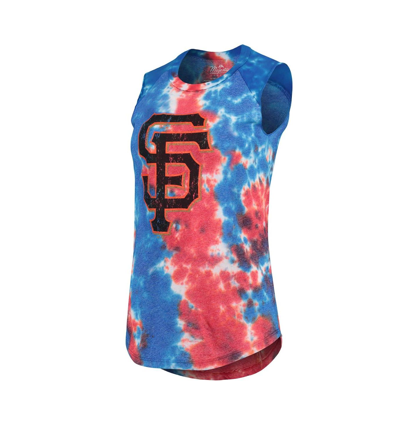 Женский топ Majestic Threads Red, Blue San Francisco Giants Tie-Dye Tri-Blend Muscle — фото 3