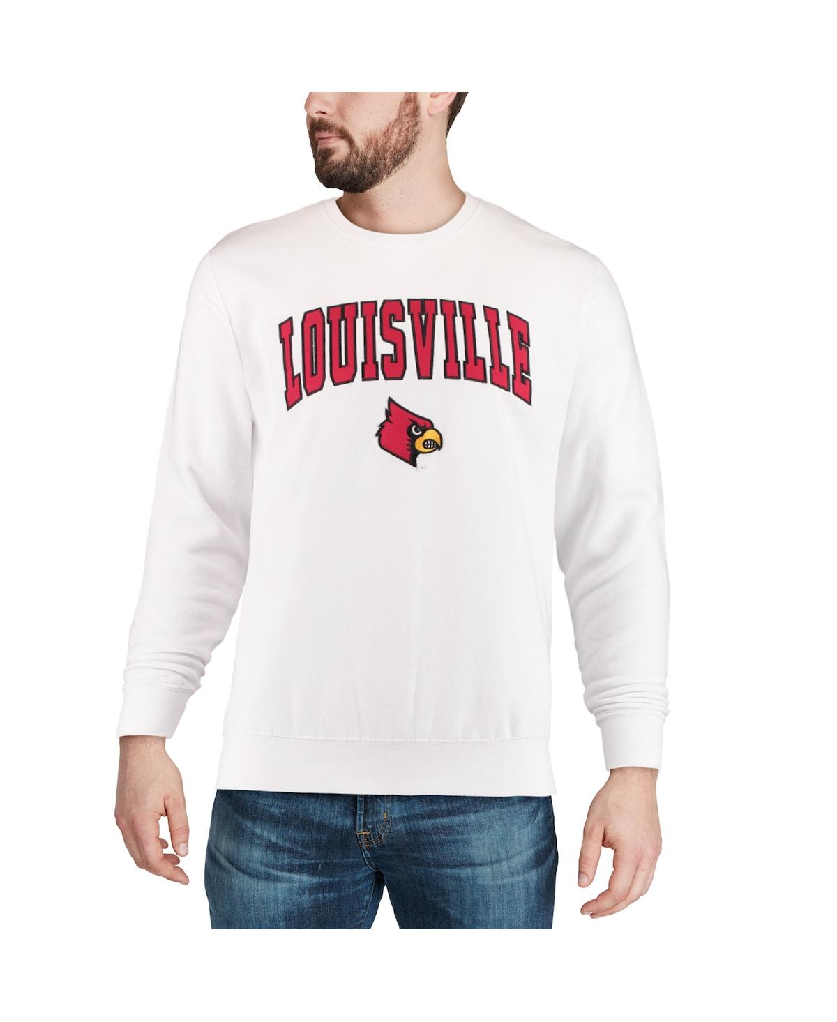 Men's Colosseum White Louisville Cardinals Arch & Logo Crew Neck Sweatshirt