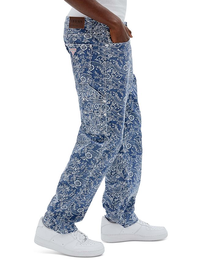 GUESS Men's Cadet RelaxedFit Paisley BandanaPrint Carpenter Jeans