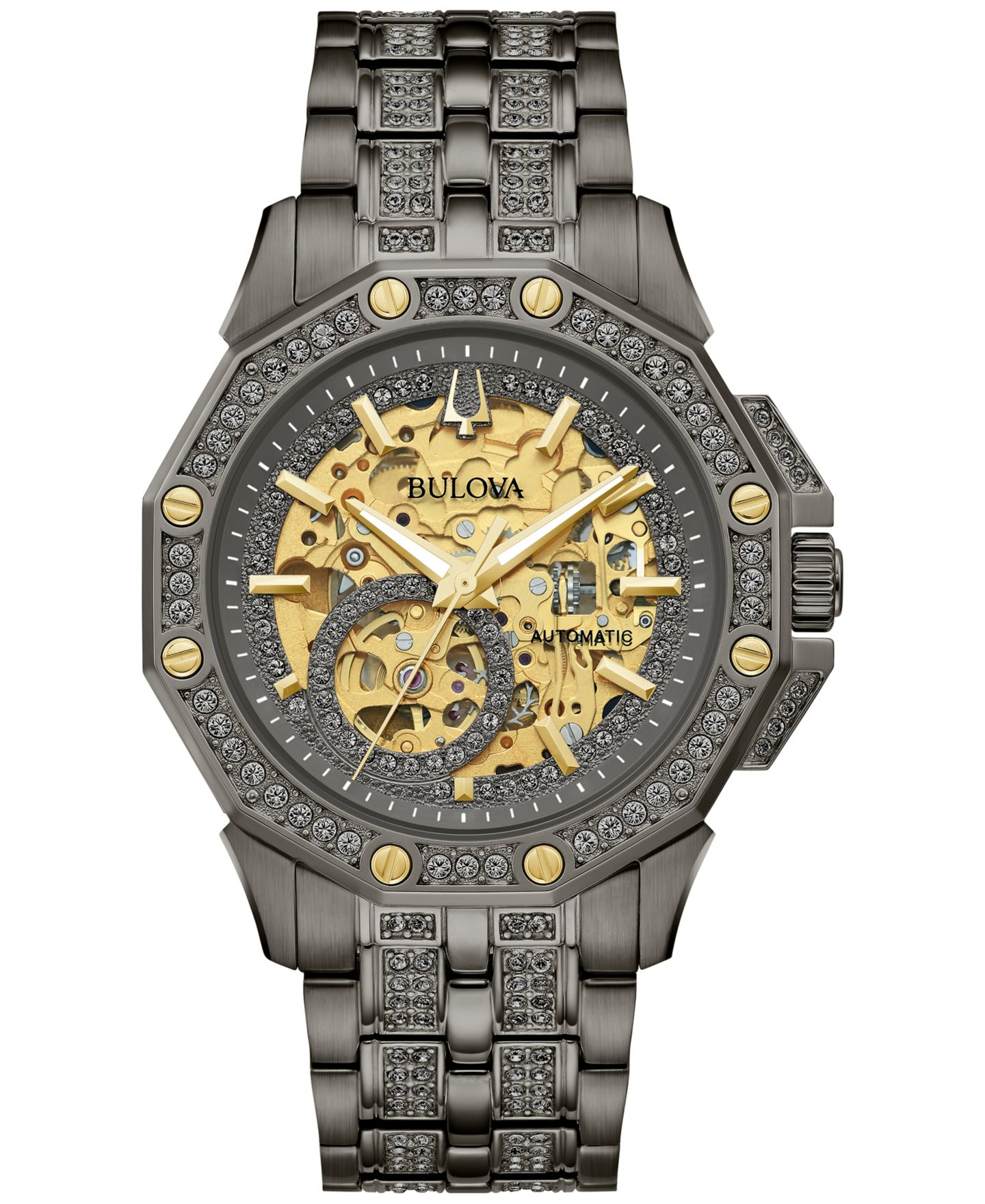 Мужские часы Bulova Octava Automatic Crystal-Accent Gray Stainless Steel Bracelet Watch 41.7mm — фото 1