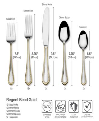 Regent Bead Gold 65 Pc. Flatware Set, Service for 12