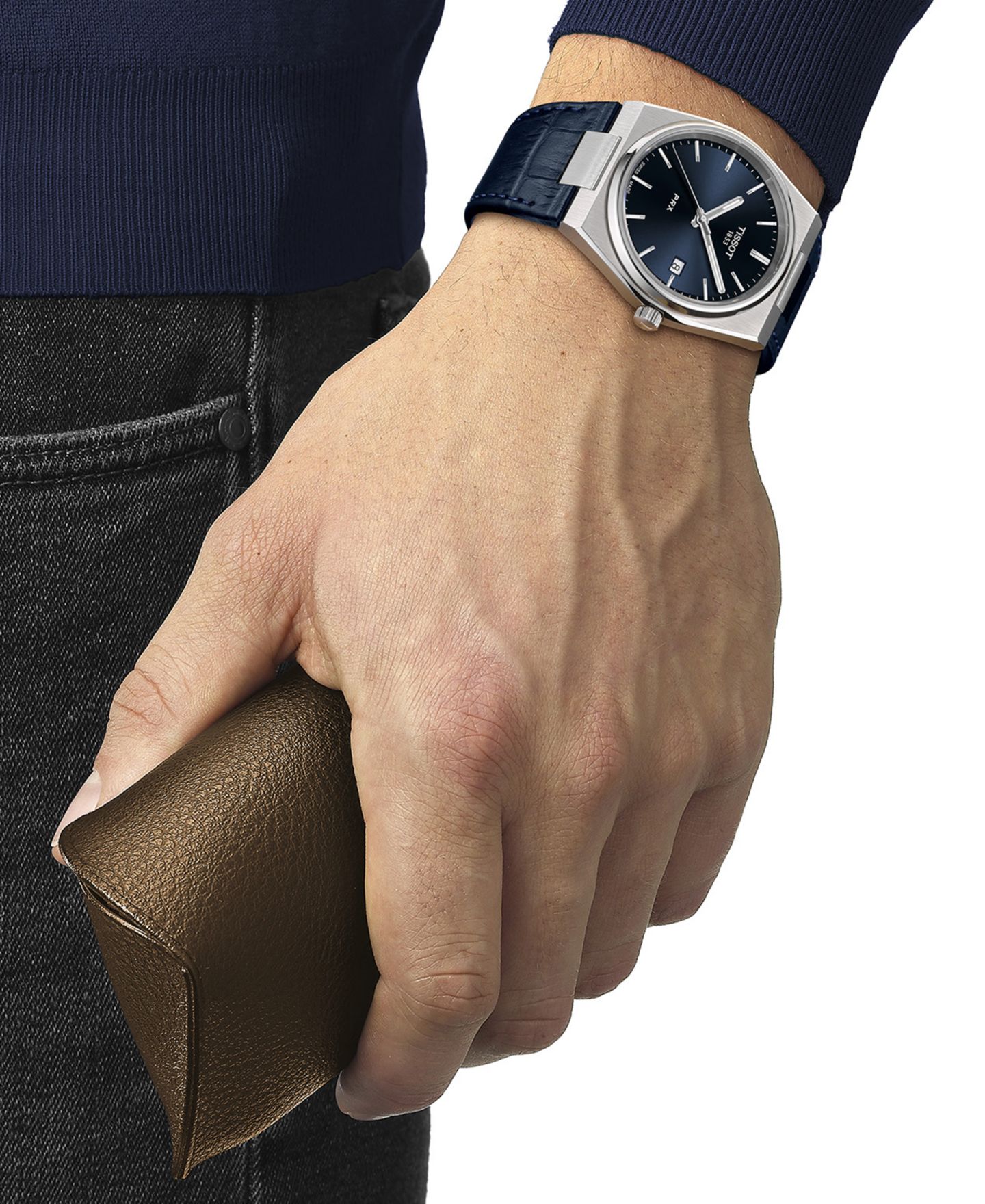 Мужские часы Tissot PRX Blue Leather Strap Watch 40mm — фото 5