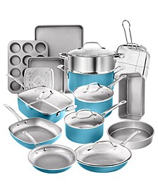 20-Pc. Nonstick Ti-Ceramic Cookware & Bakeware Set, Aqua Blue