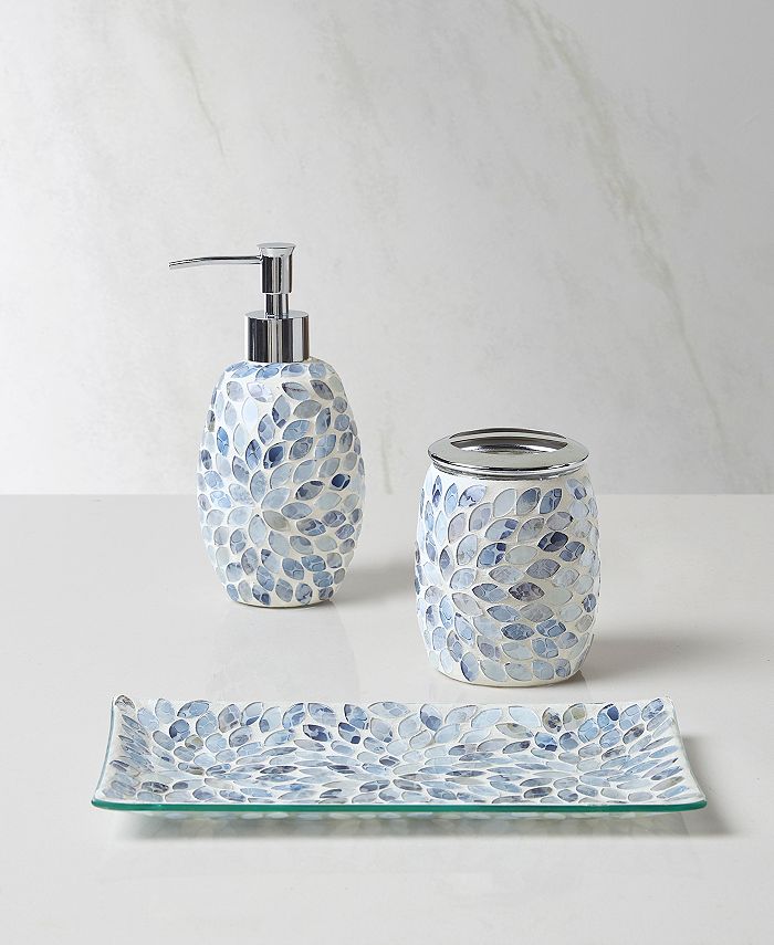 4-Piece Blue & Silver Mosaic Bathroom Accessories Vanity Gift Set Bath Decor 