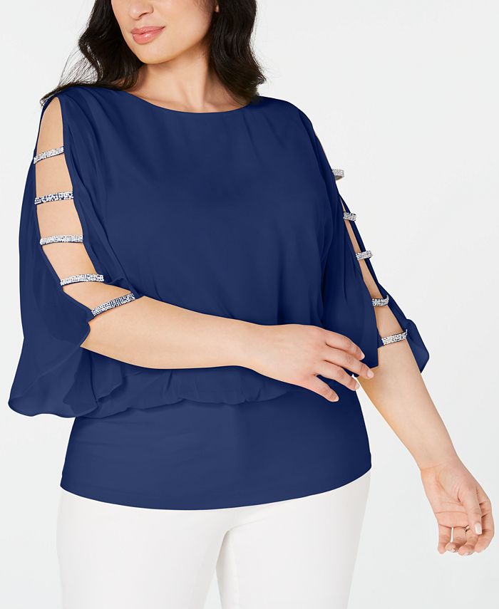 MSK Plus Size Rhinestone-Trim Blouson Top - Macy's