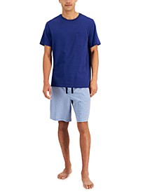 Men's 2-Pc. Solid T-Shirt & Medallion-Print Shorts Pajama Set, Created for Macy's 