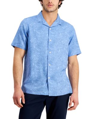 Club Room - Men's Regular-Fit Dotted Tropical-Print Camp Shirt