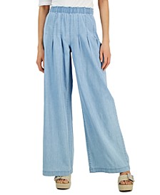 Women's High Rise Chambray Wide-Leg Pants, Created for Macy's