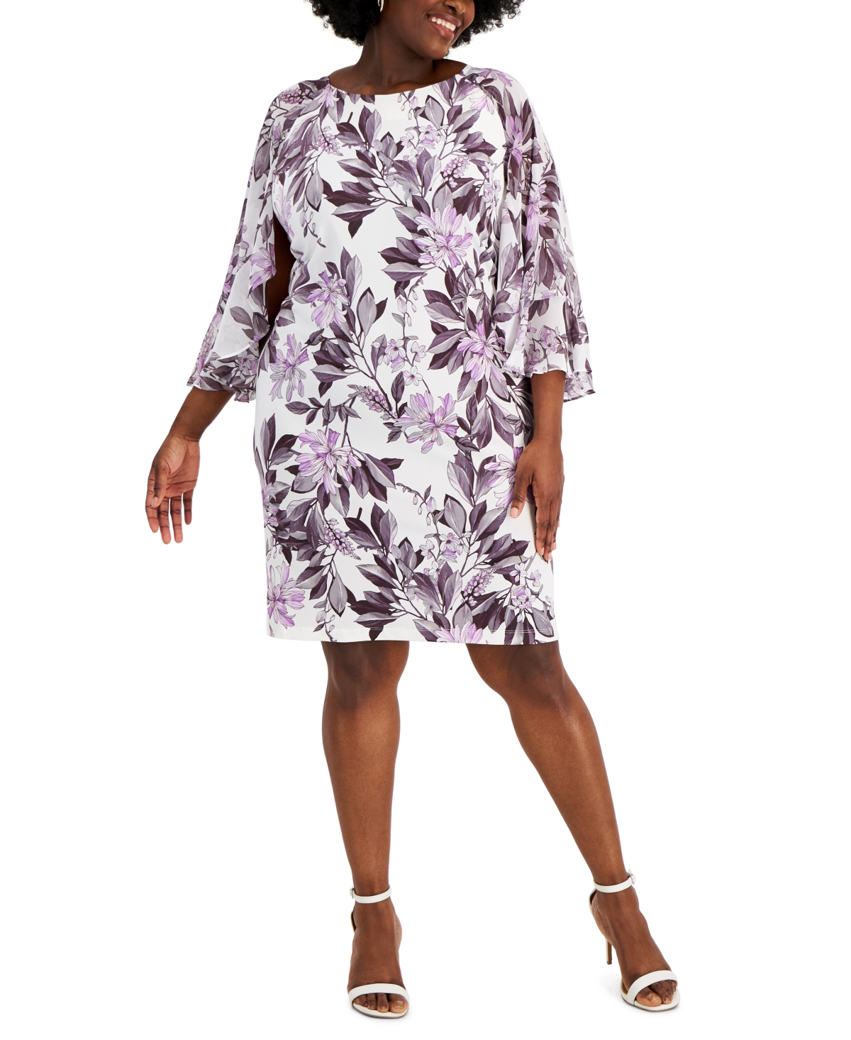 Væsen USA Post Connected Plus Size Floral-Print Chiffon-Sleeve Sheath Dress | Smart Closet