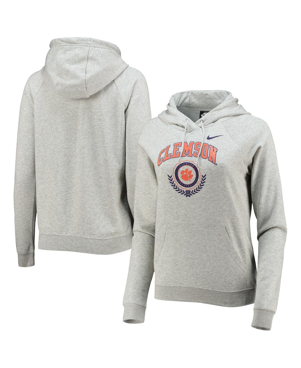 Women's Nike Heathered Gray Clemson Tigers Varsity Fleece Tri-Blend Raglan Pullover Hoodie