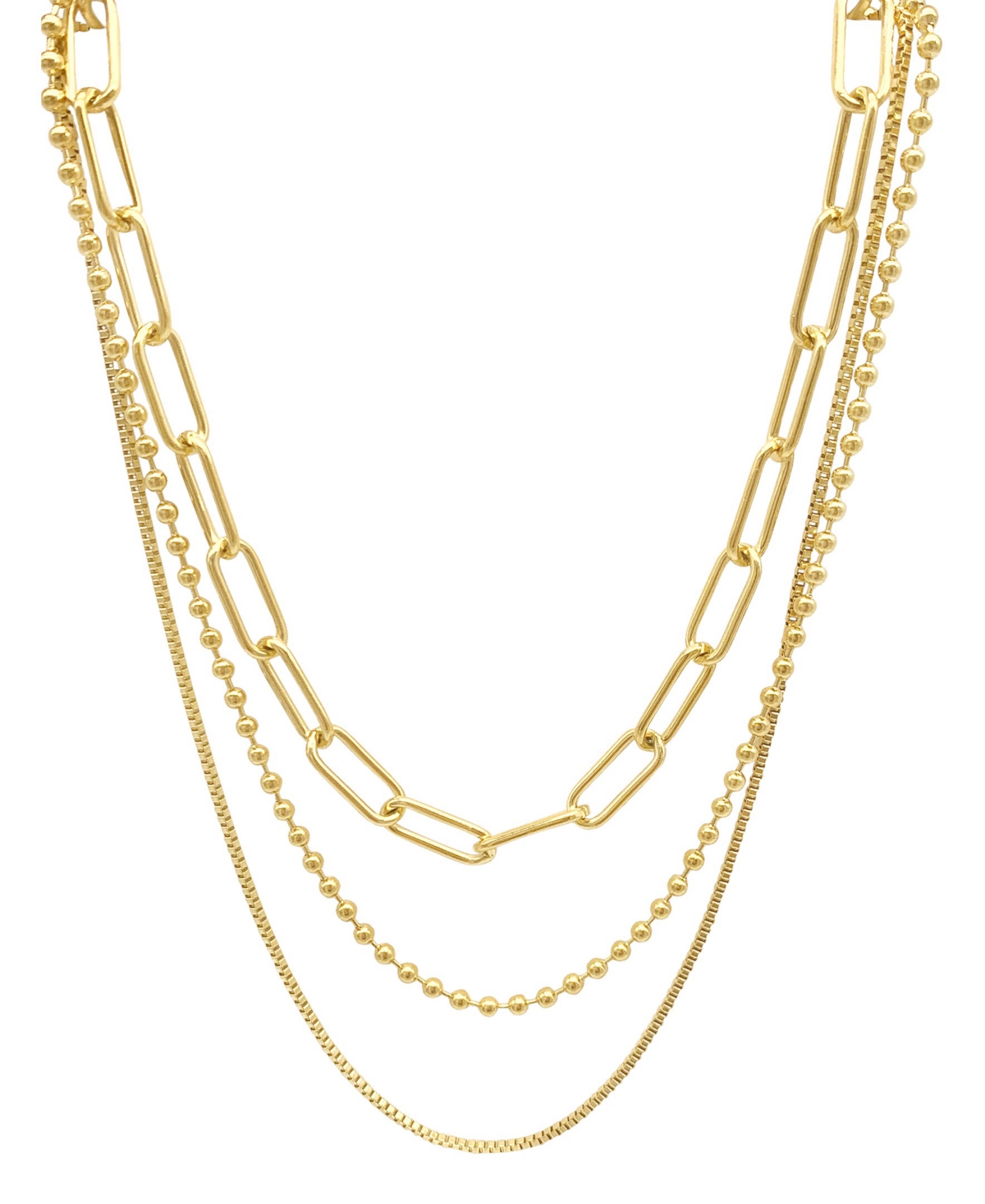 Box Chain, Ball Chain, and Oversized Paper Clip Chain Necklace Set - Yellow