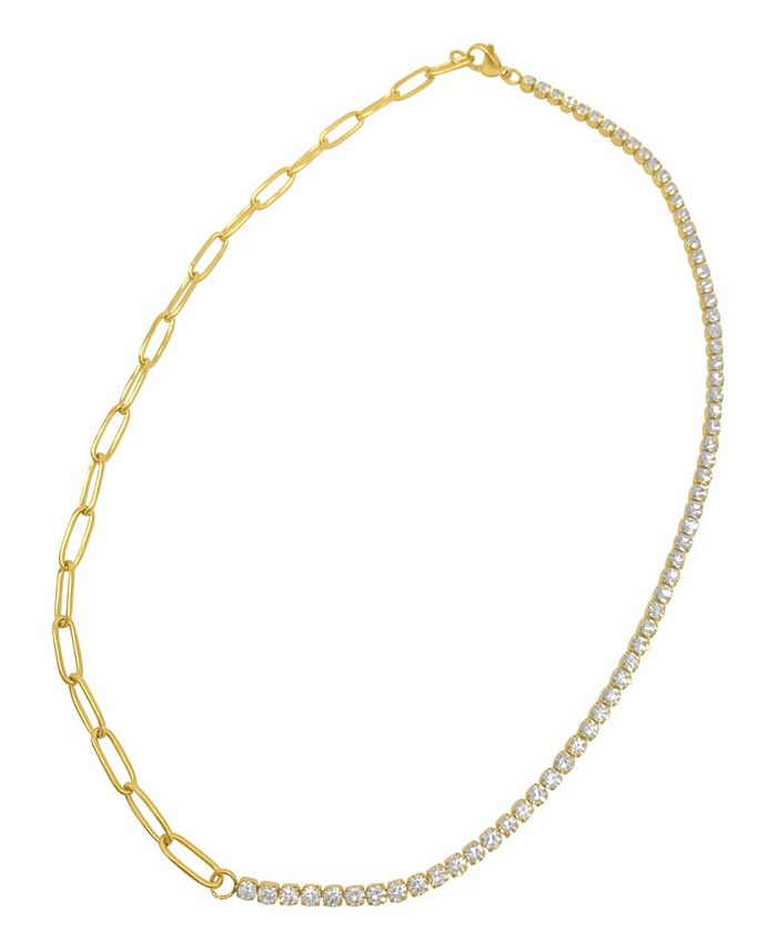 ADORNIA Half Tennis Necklace and Paper Clip Chain - Macy's