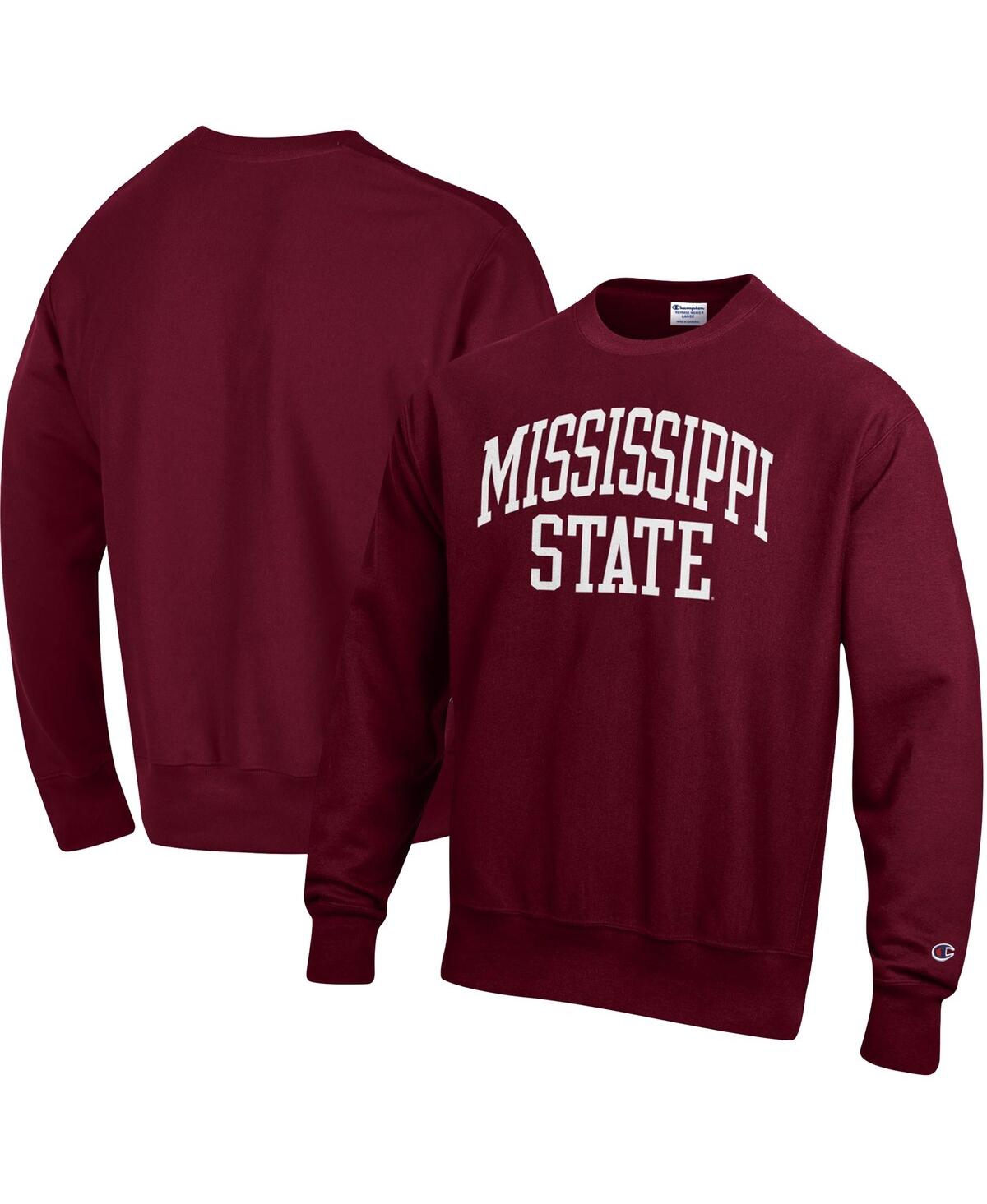 Shop Champion Men's  Maroon Mississippi State Bulldogs Arch Reverse Weave Pullover Sweatshirt