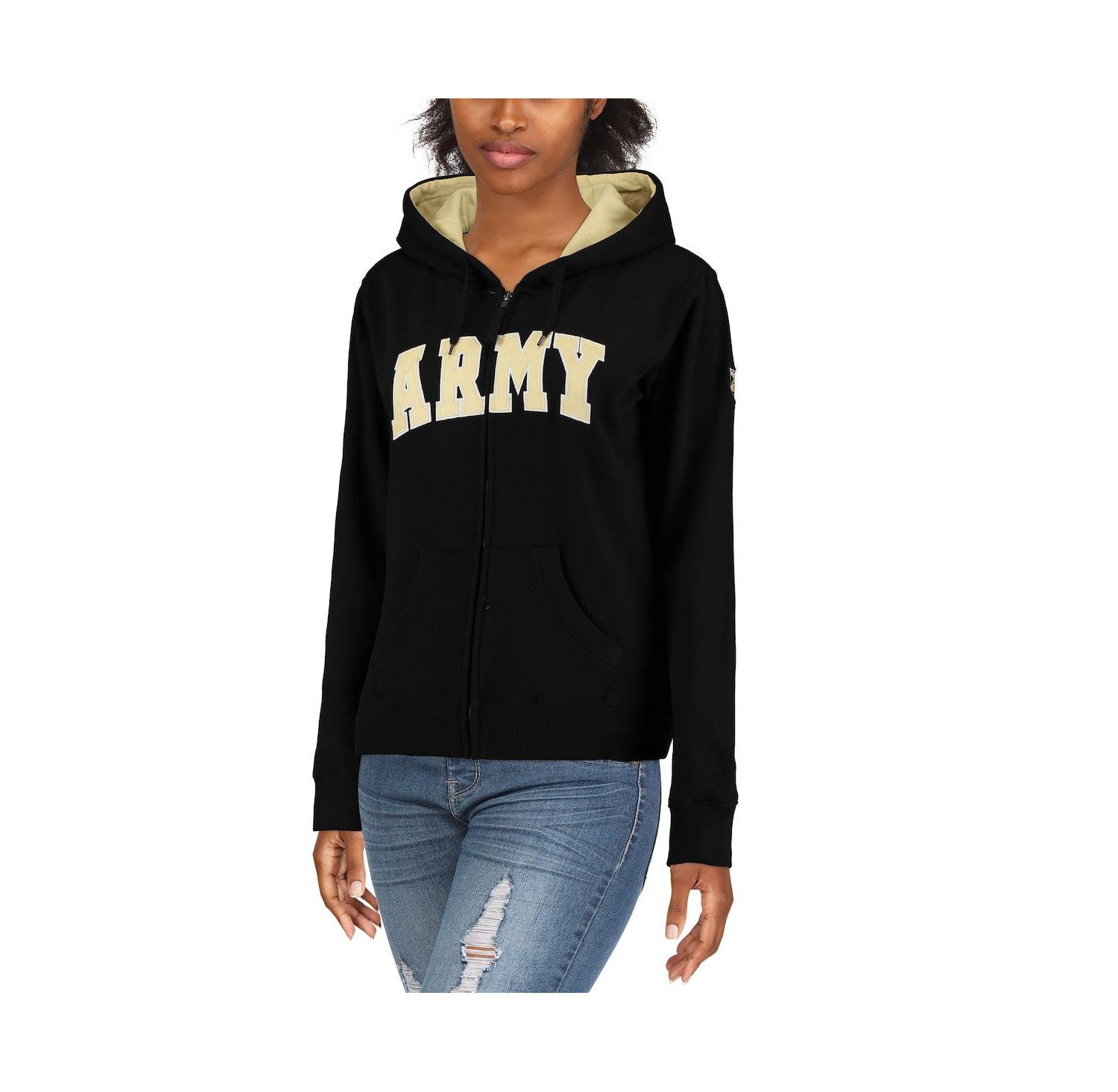 Women's Stadium Athletic Black Army Black Knights Helmet Arched Name Full-Zip Sweatshirt