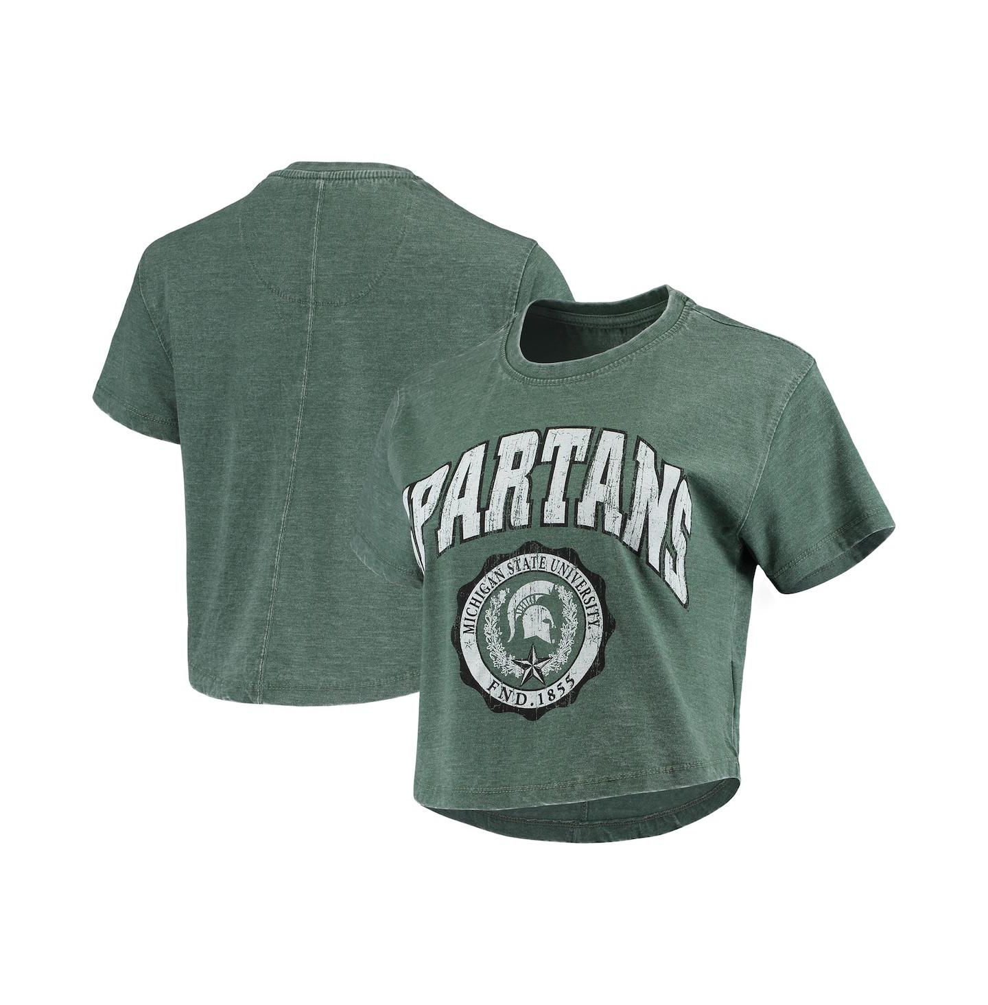 Женская футболка Pressbox Green Michigan State Spartans Edith Vintage-Like Burnout Crop — фото 1