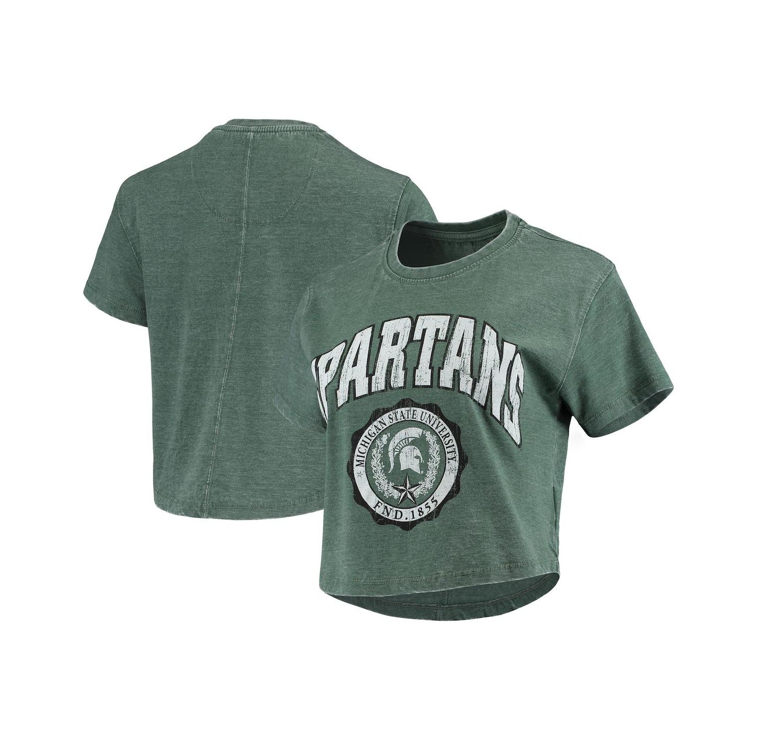 Women's Green Michigan State Spartans Edith Vintage-Like Burnout Crop T-shirt
