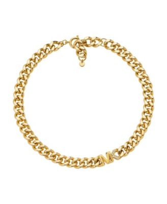 Women's Statement Link Necklace 14K Gold Plated Brass with Clear Stones