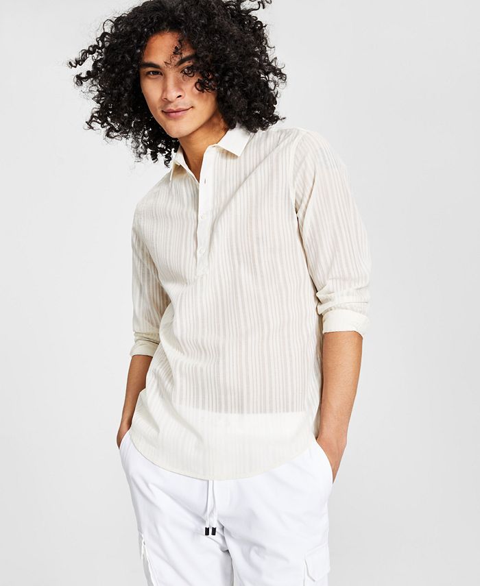 INC International Concepts Men's Sheer Stripe Popover Shirt