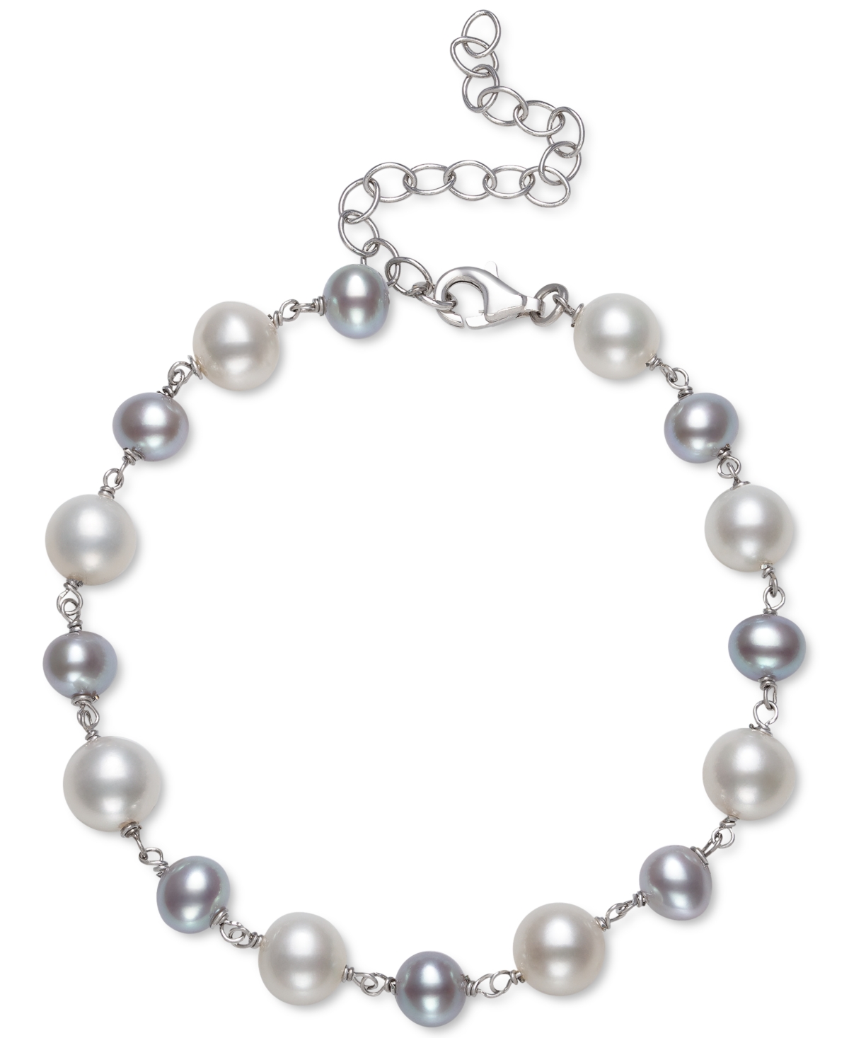 Gray & White Cultured Freshwater Pearl (5-6mm & 7-8mm) Bracelet in Sterling Silver (Also in Pink & White Cultured Freshwater Pearl), Crea