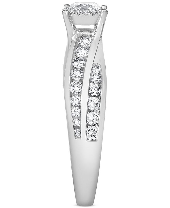 Macy's - Diamond Channel-Set Crisscross Halo Engagement Ring (1 ct. t.w.) in 14k White Gold