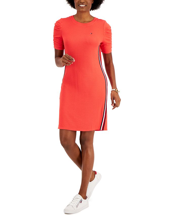 Tommy Hilfiger Women s Solid Ribbed Puff Sleeve Dress Macy s