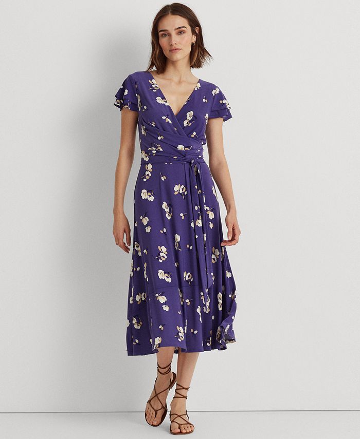 Lauren Ralph Lauren Floral Flutter-Sleeve Jersey Dress - Macy's