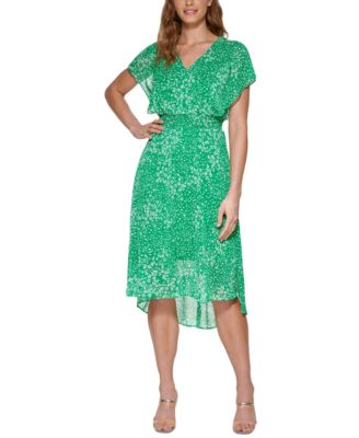 DKNY Petite Printed Smocked-Waist Midi 
