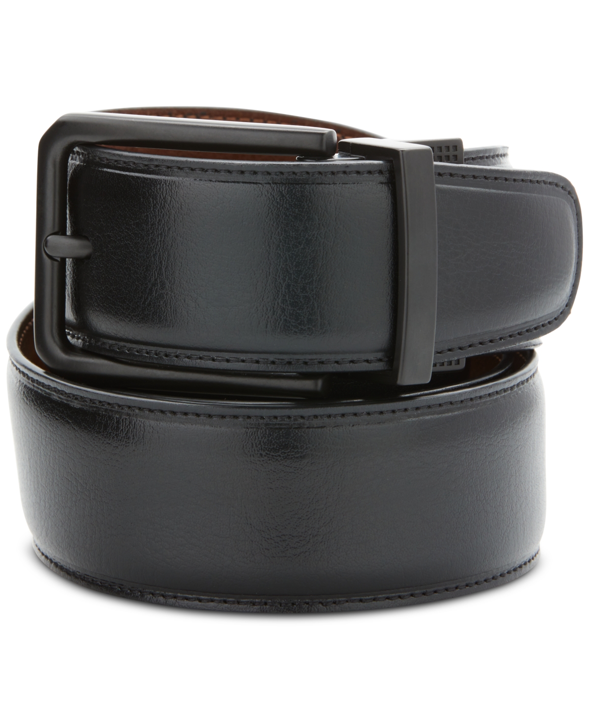 Perry Ellis Portfolio Men's Black Matte Reversible Belt In Black/cognac