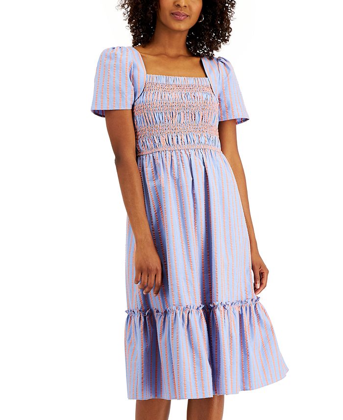 T-Tahari Smocked Sleeveless Midi Dress