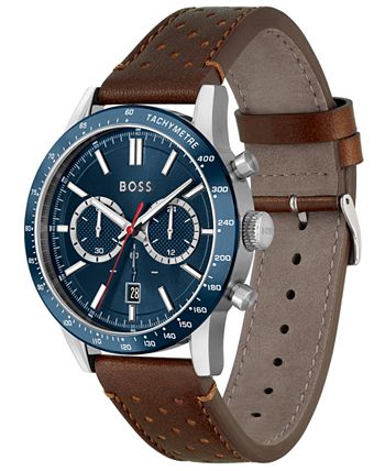 BOSS - Men's Chronograph Brown Leather Strap Watch 44mm