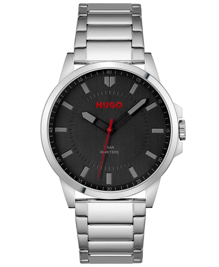 HUGO First Men's Silver-Tone Stainless Steel Bracelet Watch 43mm - Macy's