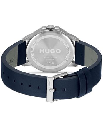 HUGO - First Men's Blue Leather Strap Watch 43mm