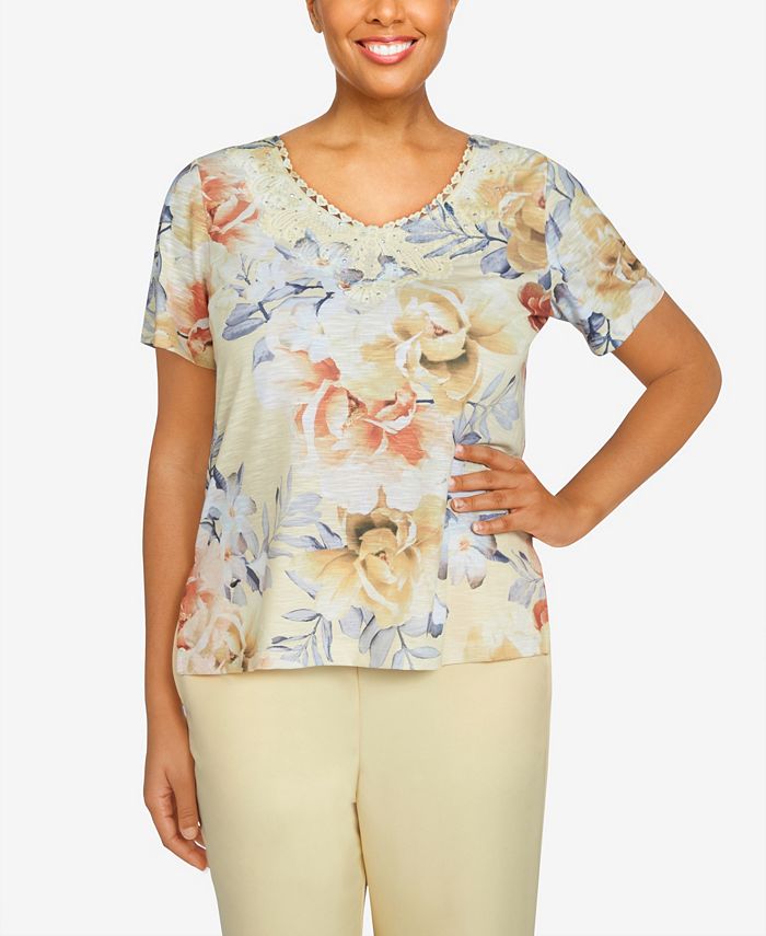 Alfred Dunner Missy Chapel Hill Women's Watercolor Floral Soft Knit Top ...