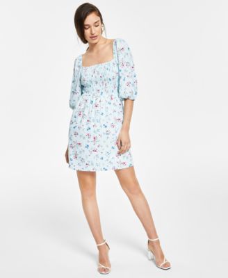 Bar III - Printed Smocked Convertible Dress