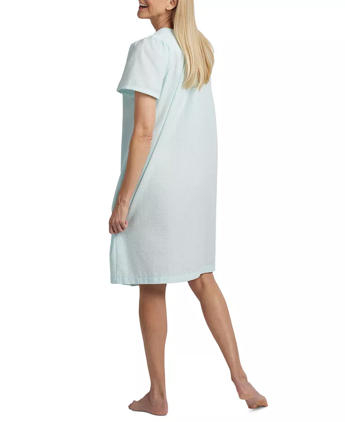 Short-Sleeve Snap-Front Seersucker Robe - thumbnail 2