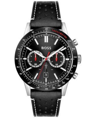 Hugo Boss - Men's Chronograph Black Leather Strap Watch 44mm