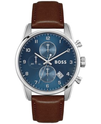 Hugo Boss - Men's Chronograph Brown Leather Strap Watch 44mm