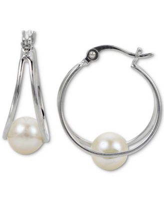 Macy's - Cultured Freshwater Pearl (7mm) Hoop Earrings in Sterling Silver