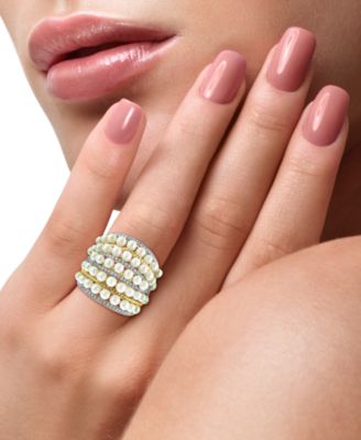 EFFY&reg; Cultured Freshwater Pearl (4mm) & Diamond (3/8 ct. t.w.) Multirow Statement Ring in 14k Gold
